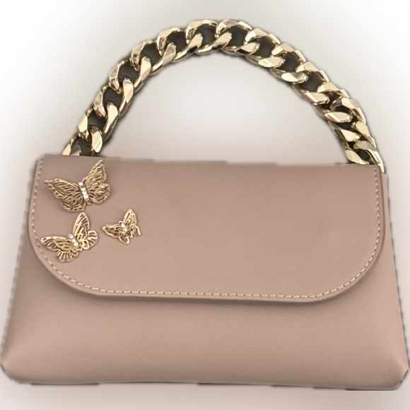 Elegant Blush Pink Mini Handbag | Gold Chain + Butterflies - Picture 7 of 7